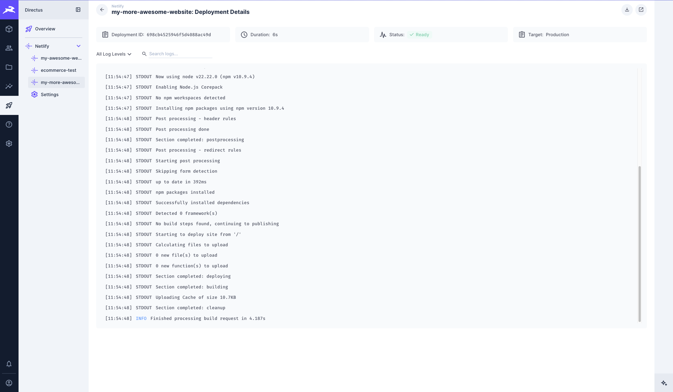 Netlify integration build logs